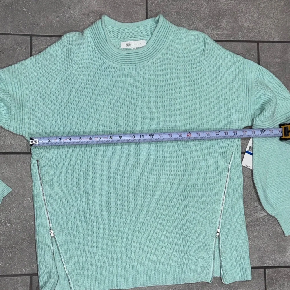 Fever Sweater Dusty Aqua Mock Neck Balloon Sleeve Chunky Knit Zipper‎ Sz XL NWT